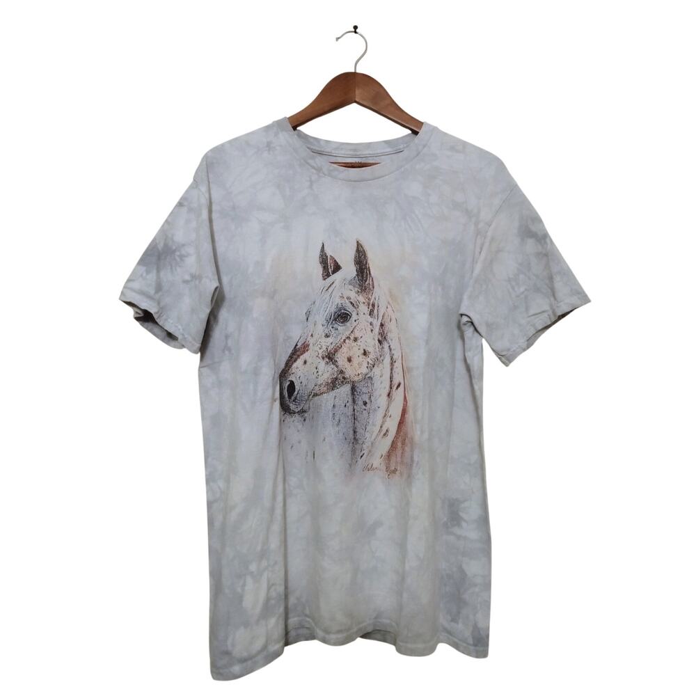 The Mountain Appaloosa Soul Horse Tee Gray Tie Dye Spotted Appaloosa SZ L